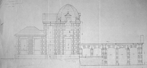 Pavillon de l'équatorial coudé [élévation latérale ouest : variante], 1883-1884. © Région Bourgogne-Franche-Comté, Inventaire du patrimoine