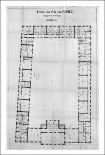 Hôtel de ville de Morez. Disposition du 1er étage, 2e quart 20e siècle. © Région Bourgogne-Franche-Comté, Inventaire du patrimoine Hôtel de ville de Morez. Disposition du 1er étage, 2e quart 20e siècle. © Région Bourgogne-Franche-Comté, Inventaire du patrimoine