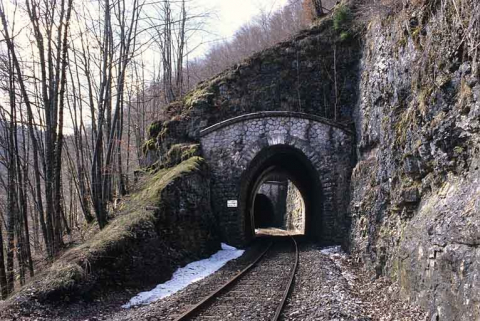 Vue d'ensemble, côté Andelot-en-Montagne (nord). Tunnel du Grépillon à l'arrière-plan. © Région Bourgogne-Franche-Comté, Inventaire du patrimoine