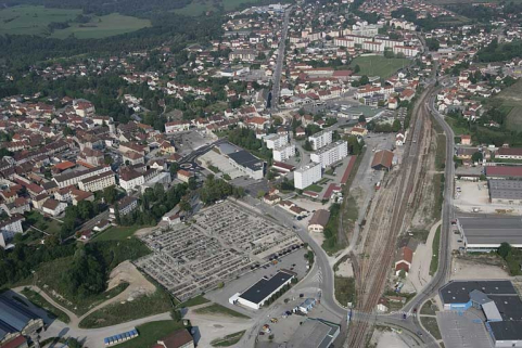 Vue aérienne de la gare, depuis le sud-est. © Région Bourgogne-Franche-Comté, Inventaire du patrimoine