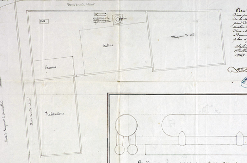 Plan de surface d'une partie de l'intérieur de la saline de Fallon [...]. © Région Bourgogne-Franche-Comté, Inventaire du patrimoine
