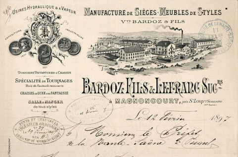Manufacture de sièges - Meubles de styles Vve Bardoz et Fils - Bardoz fils et Lefranc successeurs à Magnoncourt. © Région Bourgogne-Franche-Comté, Inventaire du patrimoine