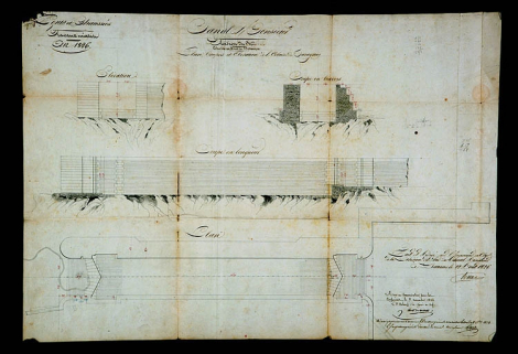 Plan, coupes et élévation de l'écluse de Taragnoz, 1826. © Région Bourgogne-Franche-Comté, Inventaire du patrimoine Plan, coupes et élévation de l'écluse de Taragnoz, 1826. © Région Bourgogne-Franche-Comté, Inventaire du patrimoine