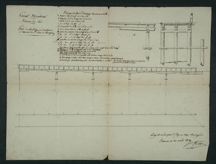 Pont de hallage à construire à l'amont de l'écluse de Taragnoz, 1829. © Région Bourgogne-Franche-Comté, Inventaire du patrimoine Pont de hallage à construire à l'amont de l'écluse de Taragnoz, 1829. © Région Bourgogne-Franche-Comté, Inventaire du patrimoine