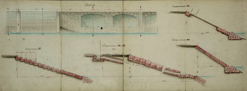 Projet d'établissement d'un quai au port Rivotte. Dessins de détail des ouvrages [détail : coupes et élévation], 1861. © Région Bourgogne-Franche-Comté, Inventaire du patrimoine