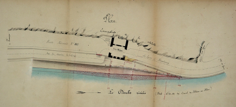 Etablissement d'un chemin de halage au droit de la porte Malpas. Plan, 1879. © Région Bourgogne-Franche-Comté, Inventaire du patrimoine Etablissement d'un chemin de halage au droit de la porte Malpas. Plan, 1879. © Région Bourgogne-Franche-Comté, Inventaire du patrimoine