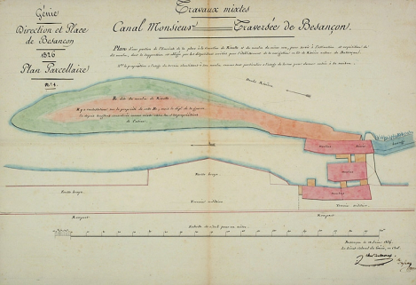 Plan d'une portion de l'enceinte de la place à la courtine de Rivotte et du moulin du même nom [...], 1826. © Région Bourgogne-Franche-Comté, Inventaire du patrimoine