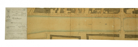 Avant-projet de travaux préservatifs des inondations. Ville de Besançon (rive droite du Doubs). Plan d'ensemble des travaux [partie gauche], 1861. © Région Bourgogne-Franche-Comté, Inventaire du patrimoine
