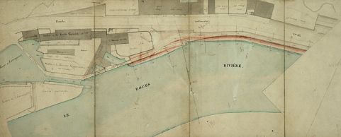 Dérivation sous la citadelle de Besançon. Plan de l'exhaussement du chemin de halage en aval de la dérivation, 1877. © Région Bourgogne-Franche-Comté, Inventaire du patrimoine Dérivation sous la citadelle de Besançon. Plan de l'exhaussement du chemin de halage en aval de la dérivation, 1877. © Région Bourgogne-Franche-Comté, Inventaire du patrimoine