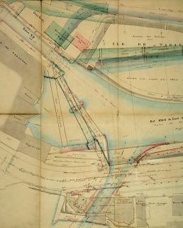 Dérivation sous la citadelle de Besançon. Plan des ouvrages à l'extrémité aval de la dérivation, 1877. © Région Bourgogne-Franche-Comté, Inventaire du patrimoine Dérivation sous la citadelle de Besançon. Plan des ouvrages à l'extrémité aval de la dérivation, 1877. © Région Bourgogne-Franche-Comté, Inventaire du patrimoine