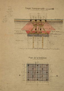 Exploitation militaire du Canal du Rhône au Rhin. Installation de transbordement au port des Près-de-Vaux, à Besançon. Projet définitif. Dessins de l'appontement [détail : plan et coupe transversale], 1918. © Région Bourgogne-Franche-Comté, Inventaire du patrimoine