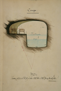 Dérivation sous la citadelle de Besançon. Dessin d'une gare d'évitement dans le tunnel [coupe], 1879. © Région Bourgogne-Franche-Comté, Inventaire du patrimoine