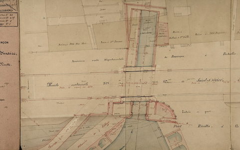 Dérivation sous la citadelle de Besançon [...] Dessins du pont sous la route nationale n° 67 à Rivotte [plan], 1877. © Région Bourgogne-Franche-Comté, Inventaire du patrimoine