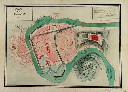 Plan de Besançon [projet de canal par Charles-François-Janvier Janson, ancien maire de la ville], 1807. © Région Bourgogne-Franche-Comté, Inventaire du patrimoine