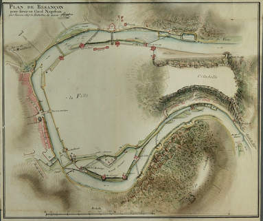 Plan de Besançon pour servir au Canal Napoléon, par l'ancien chef de bataillon du Génie Picot, 1808. © Région Bourgogne-Franche-Comté, Inventaire du patrimoine Plan de Besançon pour servir au Canal Napoléon, par l'ancien chef de bataillon du Génie Picot, 1808. © Région Bourgogne-Franche-Comté, Inventaire du patrimoine