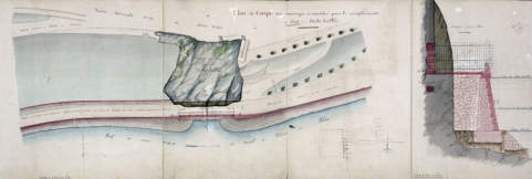 Remplacement du pont de la Porte taillée par un remblai perreyé. Dessins de détails du pont actuel et des ouvrages à y substituer [détail : ouvrages prévus], 1881. © Région Bourgogne-Franche-Comté, Inventaire du patrimoine