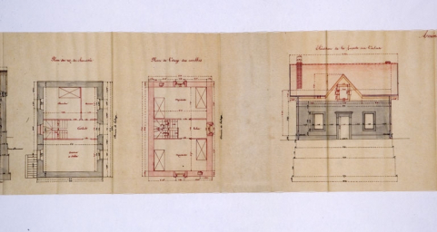 Aménagement de la maison éclusière n° 52 de Velotte et construction d'un bâtiment accessoire [...] Aménagement projeté. [Détail : plans et élévation antérieure], 1906. © Région Bourgogne-Franche-Comté, Inventaire du patrimoine