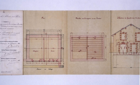 Aménagement de la maison éclusière n° 52 de Velotte et construction d'un bâtiment accessoire [...] Plans, élévations et coupes d'un bâtiment accessoire. [Détail : plans], 1906. © Région Bourgogne-Franche-Comté, Inventaire du patrimoine