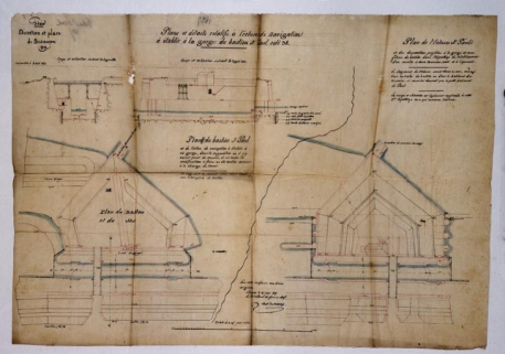 Plans et détails relatifs à l'écluse de navigation à établir à la gorge du bastion St Paul, coté 38 [plans, coupe et élévation], 1827. © Région Bourgogne-Franche-Comté, Inventaire du patrimoine