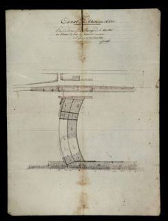Plan de l'écluse et du barrage de la Malate avec l'élévation des perrés déjà exécutés et à construire, 1831. © Région Bourgogne-Franche-Comté, Inventaire du patrimoine