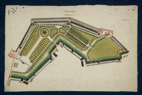 Besançon Chamars [plan de la promenade, de la double enceinte, du canal et des moulins de l'Archevêque et de la Ville, avant la construction du port], 18e siècle. © Région Bourgogne-Franche-Comté, Inventaire du patrimoine