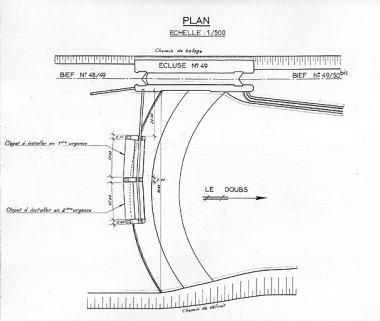 Barrage de la Malate. Equipement avec bouchure mobile. Plan, 1959. © Région Bourgogne-Franche-Comté, Inventaire du patrimoine