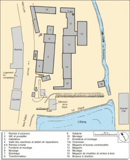 Plan-masse de la fonderie en 1930. © Région Bourgogne-Franche-Comté, Inventaire du patrimoine