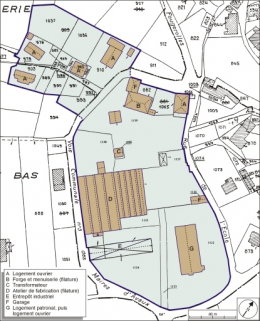 Plan-masse et de situation. Extrait du plan cadastral numérisé, 2005, section A, 1:1250. © Région Bourgogne-Franche-Comté, Inventaire du patrimoine