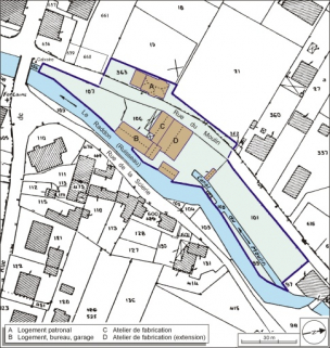 Plan-masse et de situation. Extrait du plan cadastral numérisé, 2005, section AB, 1:1000. © Région Bourgogne-Franche-Comté, Inventaire du patrimoine