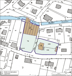 Plan-masse et de situation. Extrait du plan cadastral numérisé, 2005, section AB, 1:1000. © Région Bourgogne-Franche-Comté, Inventaire du patrimoine