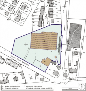 Plan-masse et de situation. Extrait du plan cadastral numérisé, 2005, section AN, 1:1000. © Région Bourgogne-Franche-Comté, Inventaire du patrimoine