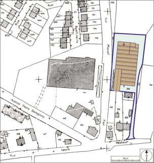 Plan de situation. Extrait du plan cadastral numérisé, 2005, section AN, 1:1000 réduit à 1:1250. © Région Bourgogne-Franche-Comté, Inventaire du patrimoine