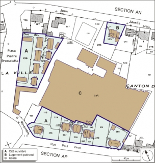 Plan de situation. Extrait du plan cadastral numérisé, 2005, section AO, 1:1000 réduit à 1:1250. © Région Bourgogne-Franche-Comté, Inventaire du patrimoine