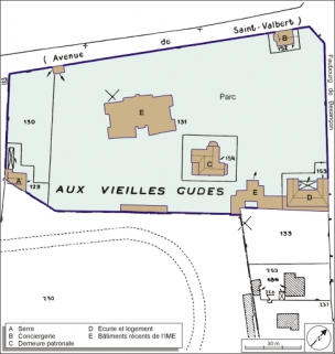 Plan-masse et de situation. Extrait du plan cadastral numérisé, 2005, section AC, 1:1000. © Région Bourgogne-Franche-Comté, Inventaire du patrimoine