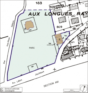 Plan de situation. Extrait du plan cadastral numérisé, 2005, section AL, 1:2000 agrandi à 1:1000. © Région Bourgogne-Franche-Comté, Inventaire du patrimoine