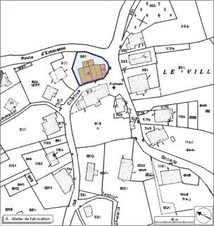Plan-masse et de situation. Extrait du plan cadastral numérisé, 2005, section A, 1:1250. © Région Bourgogne-Franche-Comté, Inventaire du patrimoine
