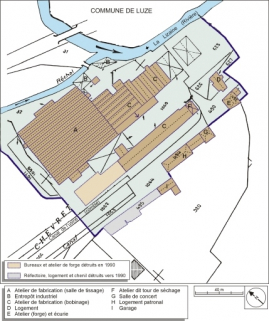 Plan-masse. Extrait du plan cadastral numérisé, 2005, section A, 1:1250. © Région Bourgogne-Franche-Comté, Inventaire du patrimoine