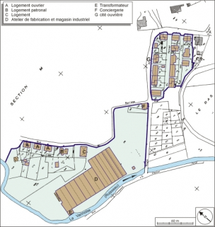 Plan-masse et de situation. Extrait du plan cadastral numérisé, 2005, section AB, 1:2000. © Région Bourgogne-Franche-Comté, Inventaire du patrimoine