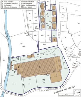 Plan-masse et de situation. Extrait du plan cadastral numérisé, 2005, section B, 1:1000 réduit à 1:1250. © Région Bourgogne-Franche-Comté, Inventaire du patrimoine