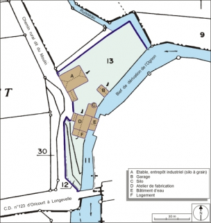 Plan-masse et de situation. Extrait du plan cadastral numérisé, 2005, section ZE, 1:000. © Région Bourgogne-Franche-Comté, Inventaire du patrimoine