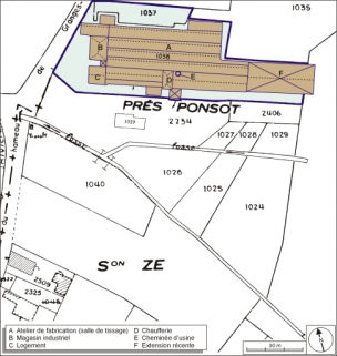 Plan-masse et de situation. Extrait du plan cadastral numérisé, 2006, section A, 1:1250 agrandi à 1:1000. © Région Bourgogne-Franche-Comté, Inventaire du patrimoine