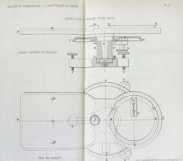 [Astrolabe à prisme Claude et Driencourt : coupe verticale et plan du support], 1910. © Région Bourgogne-Franche-Comté, Inventaire du patrimoine