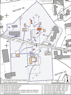 Plan de localisation des abris et des piliers en 2007. Extrait du plan cadastral informatisé, 2004, sections HK et EZ, échelle 1:1000 réduite à 1:2000. © Région Bourgogne-Franche-Comté, Inventaire du patrimoine