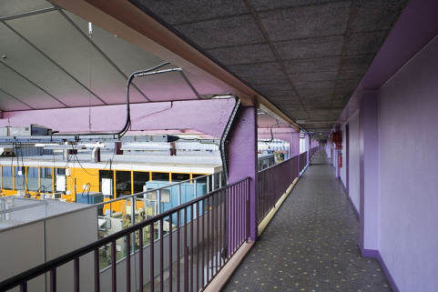 Bâtiment B. Atelier section technologique. Vue passerelle. © Région Bourgogne-Franche-Comté, Inventaire du patrimoine