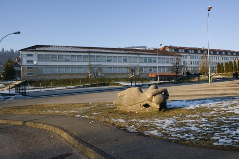 Vue d'ensemble. À l'origine, la statue devait se trouver vers la haie de cyprès, à droite. © Région Bourgogne-Franche-Comté, Inventaire du patrimoine