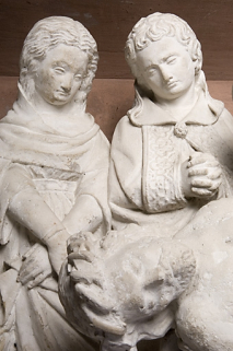 Détail : les visages de Sainte Madeleine, de Saint Jean et du Christ. © Région Bourgogne-Franche-Comté, Inventaire du patrimoine