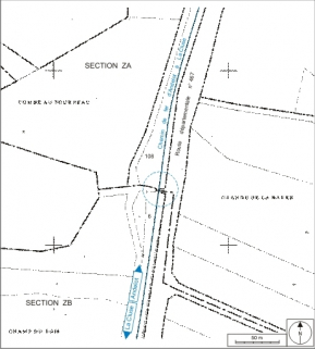 Plan-masse et de situation. Extrait du plan cadastral informatisé, 2006, sections A, ZA et ZB, échelle 1:2000. © Région Bourgogne-Franche-Comté, Inventaire du patrimoine Plan-masse et de situation. Extrait du plan cadastral informatisé, 2006, sections A, ZA et ZB, échelle 1:2000. © Région Bourgogne-Franche-Comté, Inventaire du patrimoine