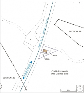 Plan-masse et de situation. Extrait du plan cadastral informatisé, 2006, sections A et ZB, échelle 1:1000. © Région Bourgogne-Franche-Comté, Inventaire du patrimoine