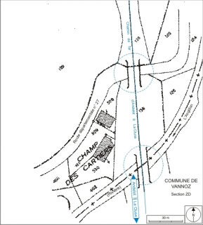 Plan-masse et de situation. Extrait du plan cadastral informatisé, 2006, section unique, échelle 1:1250 agrandie à 1:1000. © Région Bourgogne-Franche-Comté, Inventaire du patrimoine