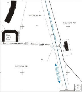Plan-masse et de situation. Extrait du plan cadastral informatisé, 2006, sections AN, AO et BR, échelle 1:1000. © Région Bourgogne-Franche-Comté, Inventaire du patrimoine